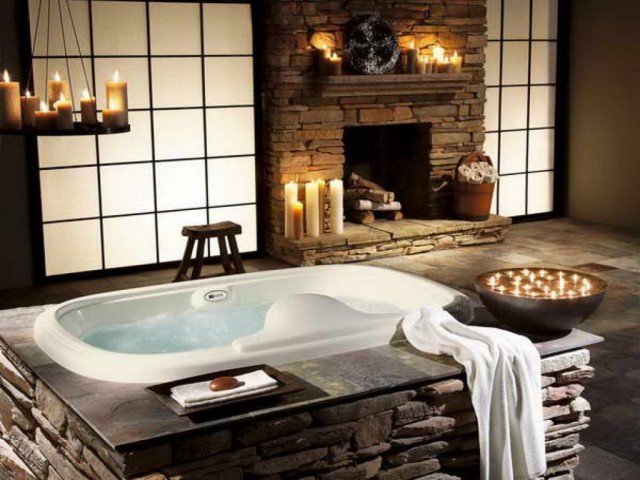 gorgeous old rustic bathroom decor using fireplace connect with wall bricks